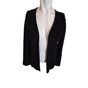 Sears The Designer Group VTG 80s 90s Chenille Cardigan Sweater Black Sz M